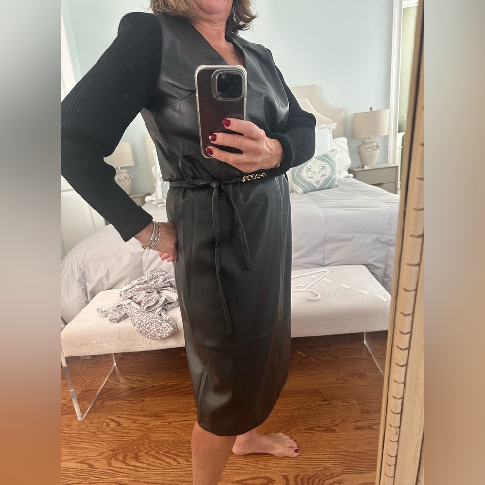 Halston black faux leather dress mixed media. brand new without tags. - Picture 8 of 9